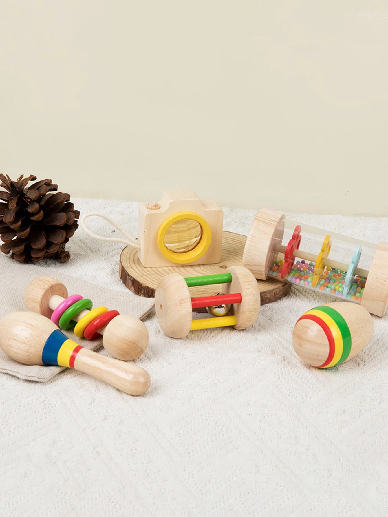 6pcs/set Wooden Musical Instruments Toys, Small Rattle, Sand Hammer, Sand Ball, Shake Bell Kaleidoscope, Griping Practice Toys