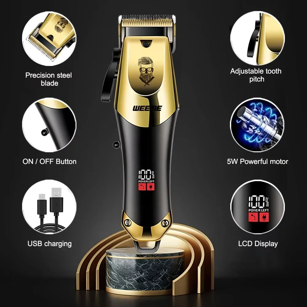 Men's Grooming Kit 3-Piece Set, Golden Balck Hair Clippers With LCD Display, USB Rechargeable, 8 Guide Combs, Trimmer And Shaver