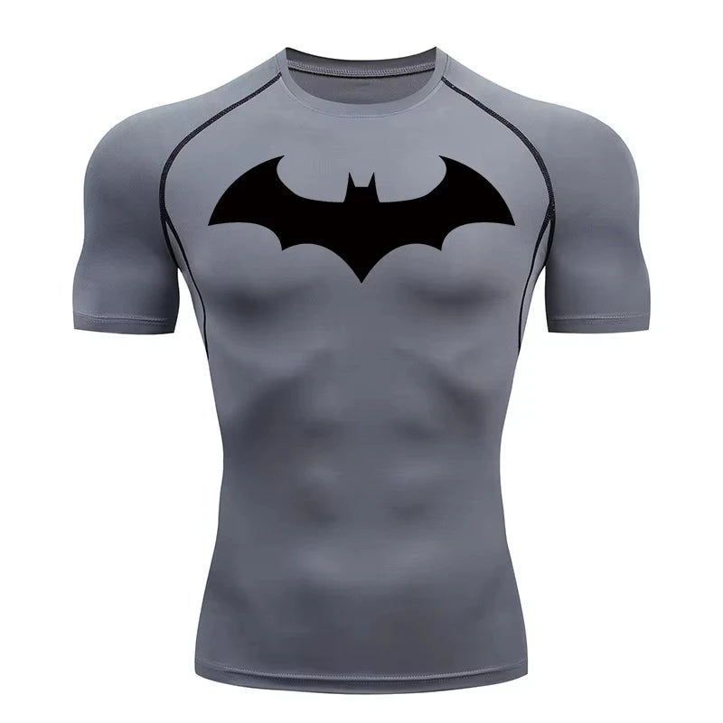 Bat Graphic Compression Shirts for Men Short Sleeve Rash Guard Gym Workout Running Tshirt Summer Athletic Quick Dry Tees Tops