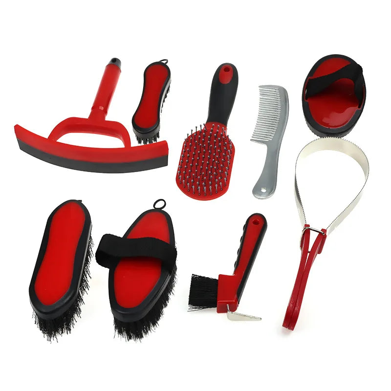 Horse Grooming Tool Set Cleaning Kit Mane Tail Comb Massage Curry Brush Sweat Scraper Hoof Pick Curry Comb Scrubber