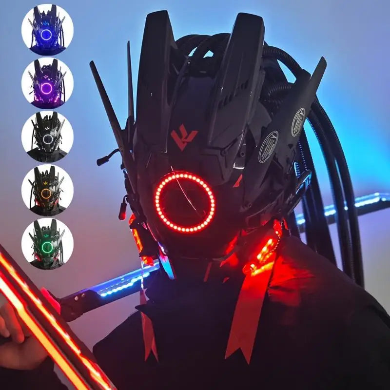 Cyber Led Helmet Mask Music-Reactive Futuristic Light-Up Face Cover Cosplay Party Club Rave Festival Usb Rechargeable Adjustable