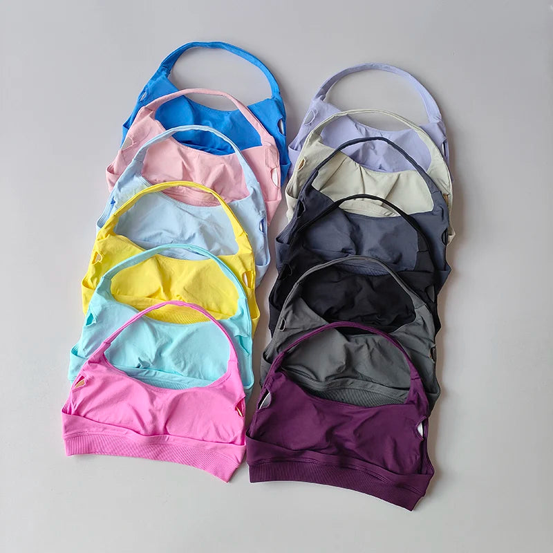 Sports Bra Women Shockproof Seamless Halter Top High Support Push-up Open Back Gym Wear Fitness Yoga Workout Underwear