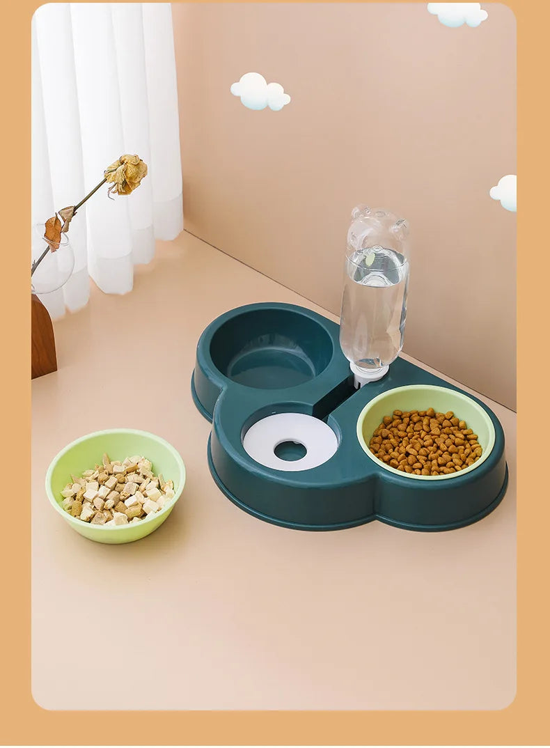 Pet feeding bowl cloud-shaped three bowls of food, snacks, water integrated feeder