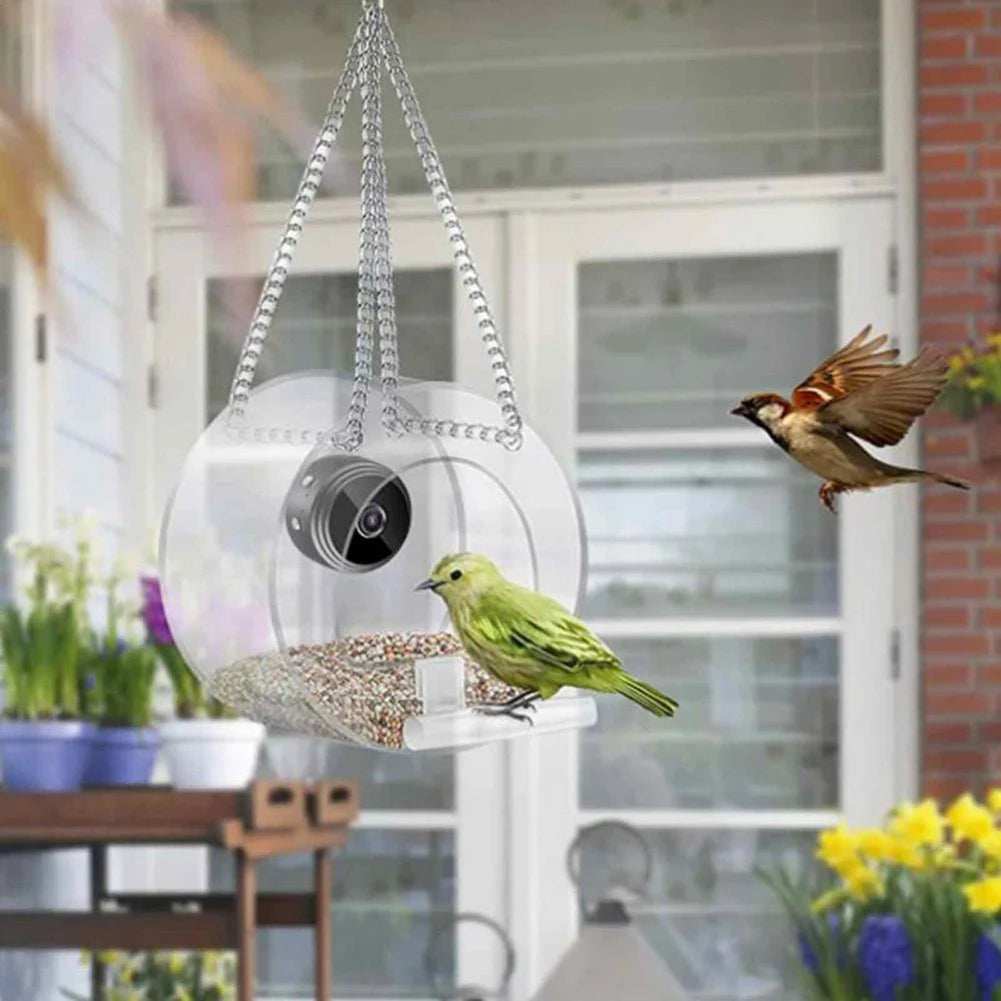 Smart Feeding House Acrylic with Camera Home Pet Bird Feeder Transparent 1080P HD Easy Installation for Outdoor Garden