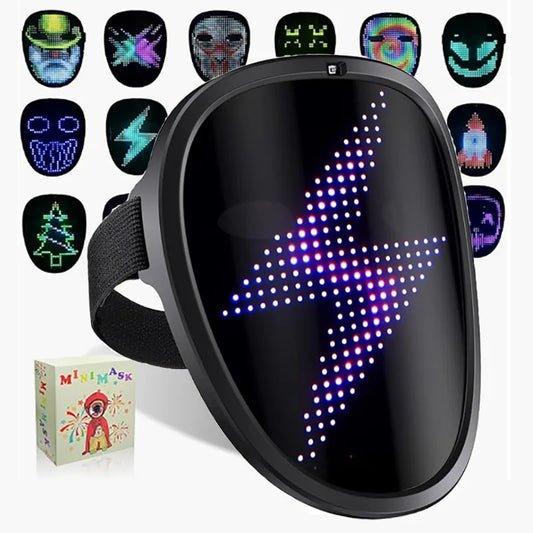 LED Mask with Gesture Sensing Children Electronic Light up Mask for Halloween Party Festival Performance Kids Luminous Mask