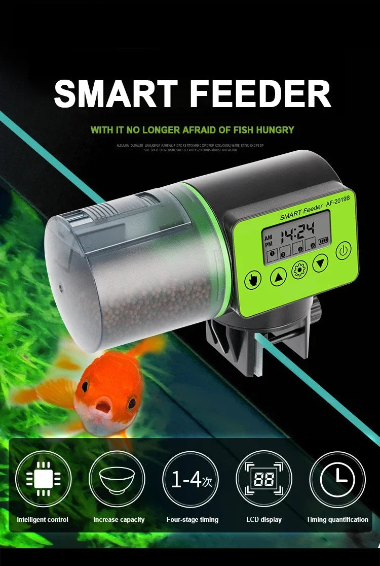Fish Tank Feeders 200ML Timer LCD Fish Feeder for Aquarium Accessories Smart Feeding 4 Group Times Model AF-2019B