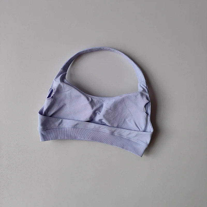 Sports Bra Women Shockproof Seamless Halter Top High Support Push-up Open Back Gym Wear Fitness Yoga Workout Underwear