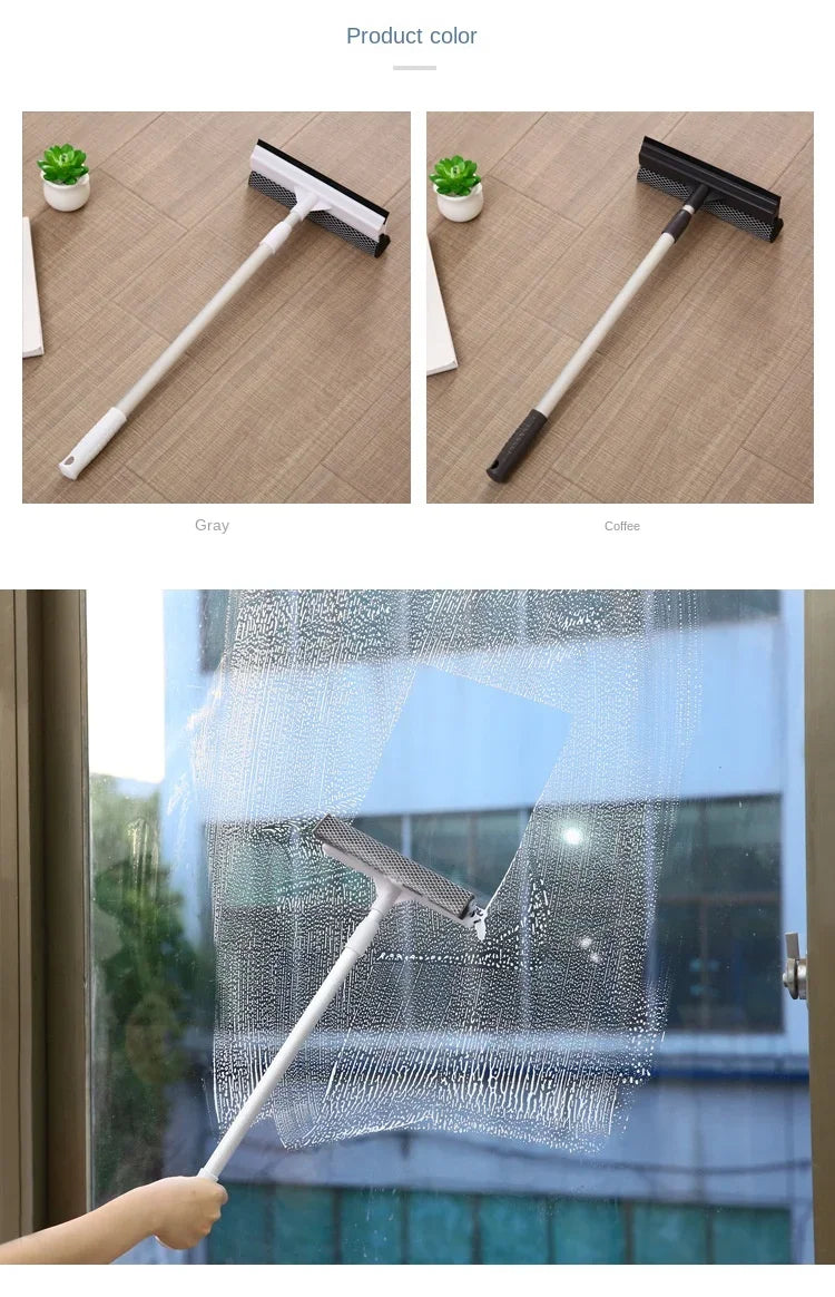 1pc Squeegee Window Cleaner 2 in 1 Retractable Pole Cleaning Window Brush Glass Squeegee Cleaning Tool for Car Shower Glass Door