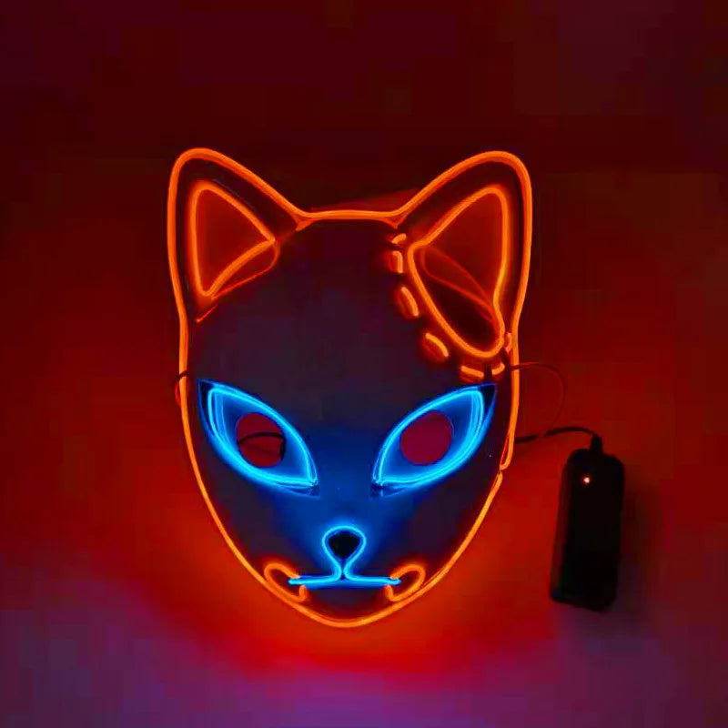 LED Fox Mask Halloween Mask Japanese Anime Cosplay Luminous Mask Suitable for Masquerade Holiday Party No Batteries Included