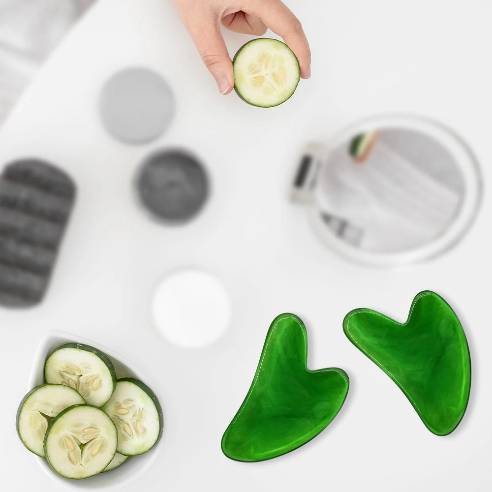 Heart - Shaped Gua Sha in Green Blue and Pink Ideal for Facial and Body Massage Promoting Blood Circulation and Relaxation