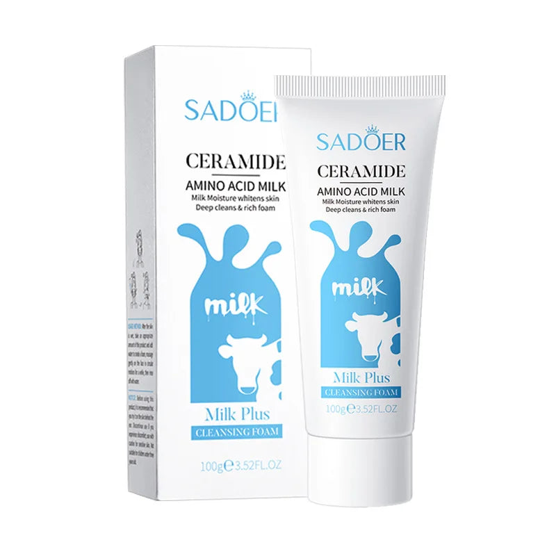 SADOER Milk Facial Cleanser Moisturizing Skin Brightening Nourishing Wash Foam Face Cleanser Facial Skin Care for Beauty