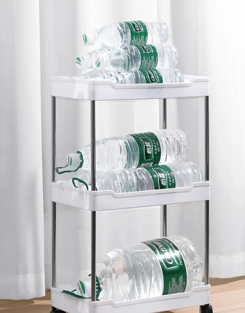 Space-Saving Mobile Shelving Unit，Slim Rolling Storage Cart with Wheels, Narrow Bathroom Organizer & Multi-Purpose Kitchen Cart