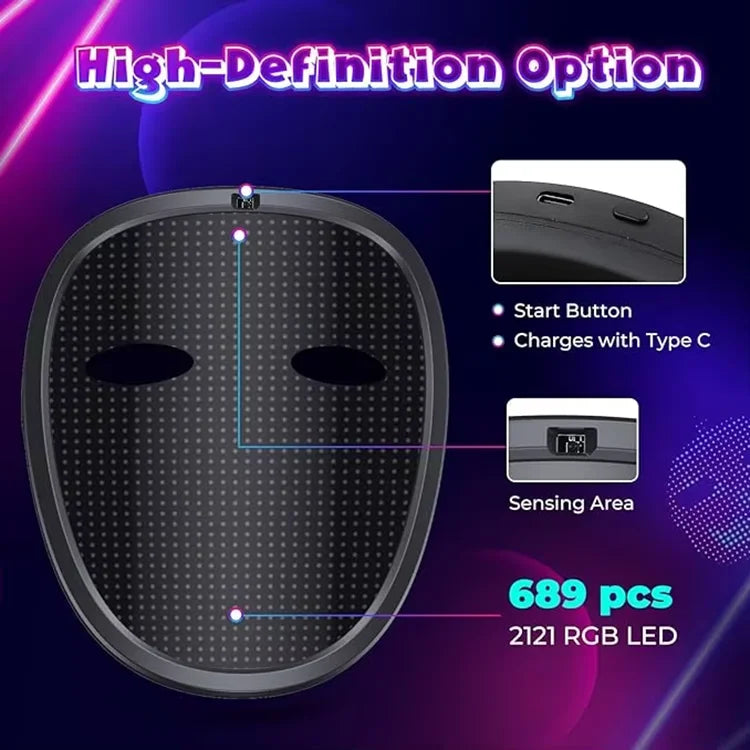 LED Mask with Gesture Sensing Children Electronic Light up Mask for Halloween Party Festival Performance Kids Luminous Mask