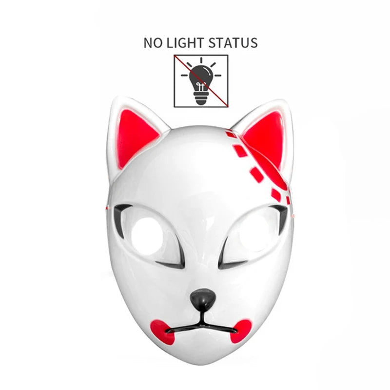 LED Fox Mask Halloween Mask Japanese Anime Cosplay Luminous Mask Suitable for Masquerade Holiday Party No Batteries Included
