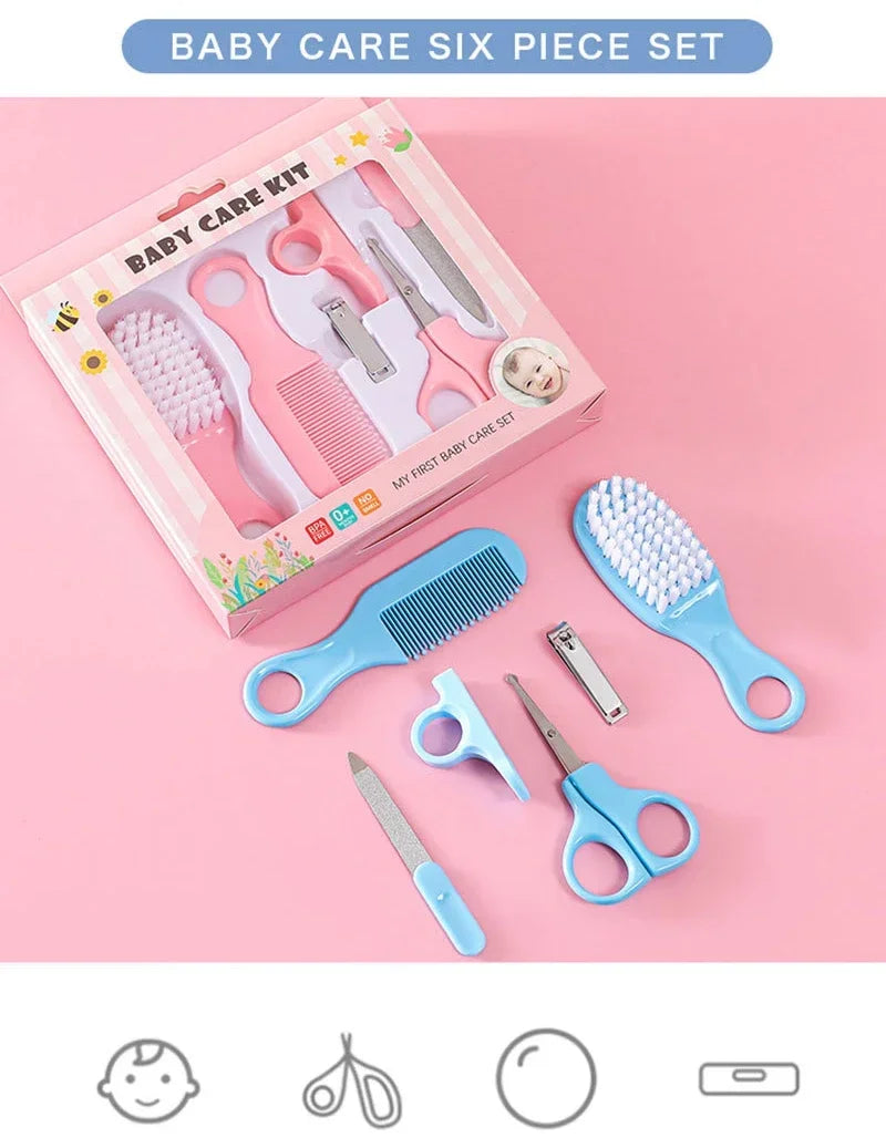 6pcs Baby Care Set Hair Comb Grooming Brush Set Nail Trimmer Scissors Clipper Hygiene Kit Healthcare Tools Sets for Toddler Gift