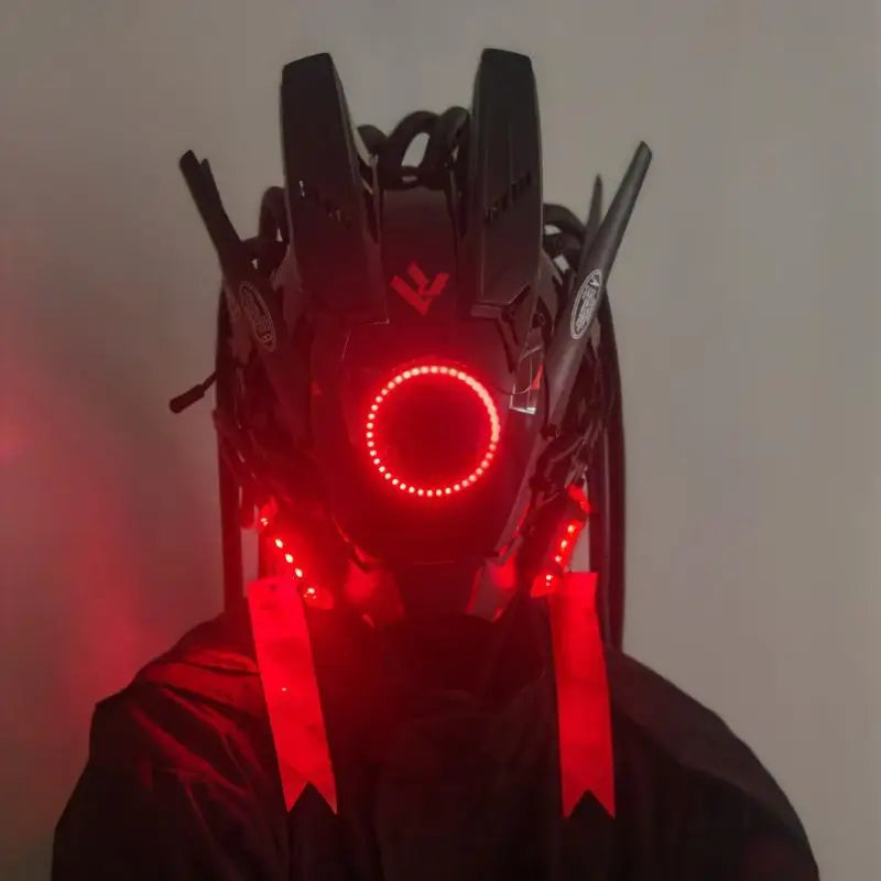 Cyber Led Helmet Mask Music-Reactive Futuristic Light-Up Face Cover Cosplay Party Club Rave Festival Usb Rechargeable Adjustable