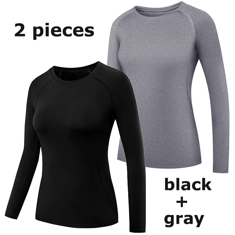 Women's Compression Shirt Athletic Yoga Running Long Sleeve T-Shirt Spring Fall Gym Workout Stretchy Baselayers Rash Guard Tops