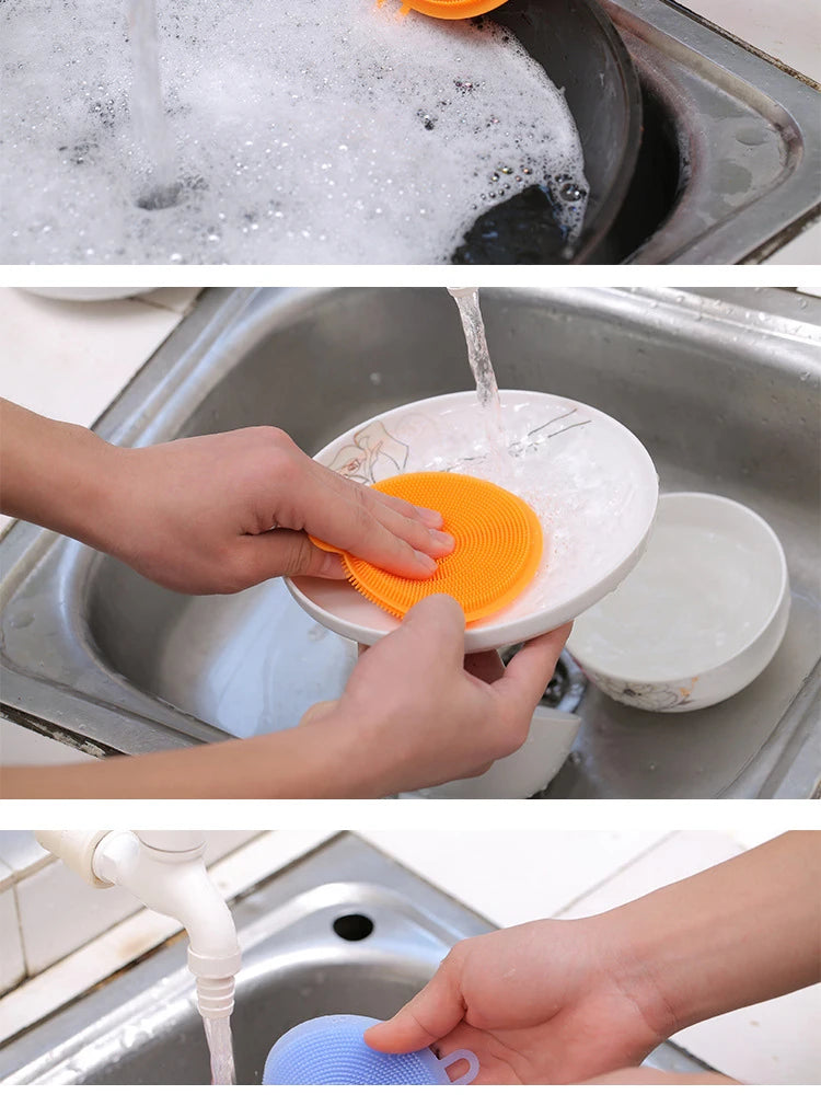 Kitchen Gadgets Round Silicone Magic Cleaning Brushes Washing Fruit Brush Insulation Pad Pot Bowl Cleaner Kitchen Accessories