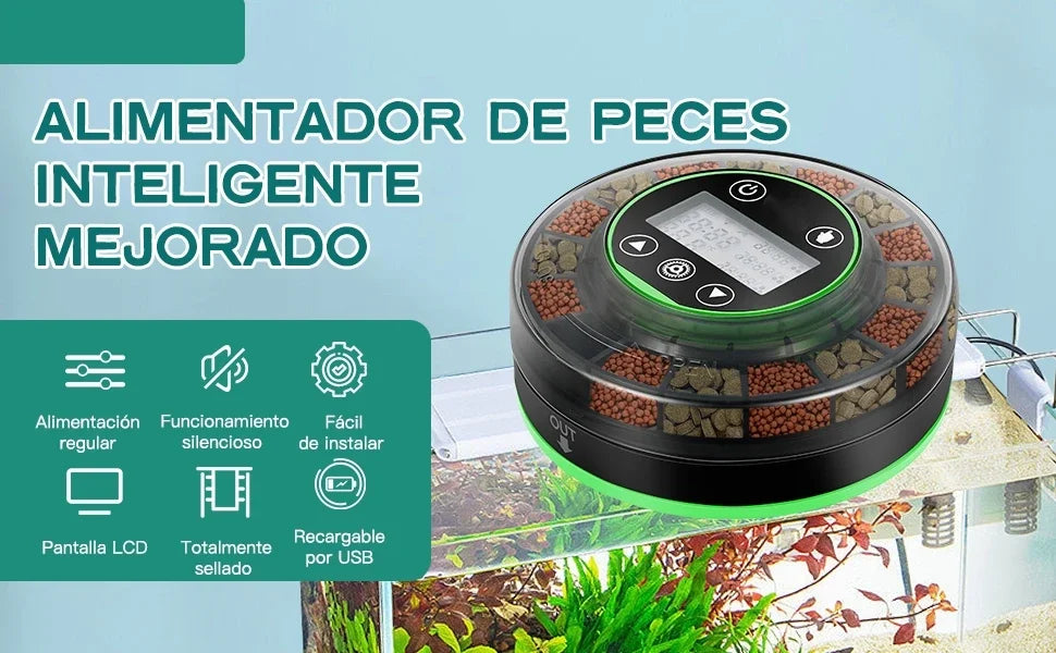 Automatic Fish Feeder for Aquarium, Automatic Food Dispenser with Timer, Rechargeable Timer Feeder, with USB Cable, LCD Display