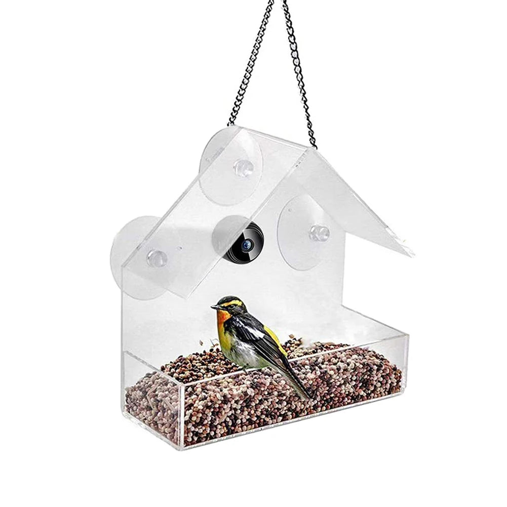 Smart Feeding House Acrylic with Camera Home Pet Bird Feeder Transparent 1080P HD Easy Installation for Outdoor Garden