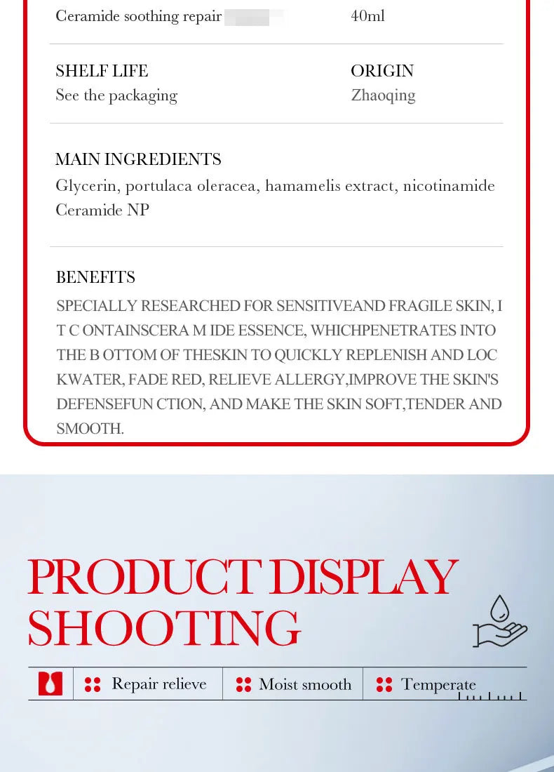 Ceramide Repair Serum Is Specially Designed for Sensitive Skin Repair Damaged Skin Firming and Anti-aging Facial Care Serum