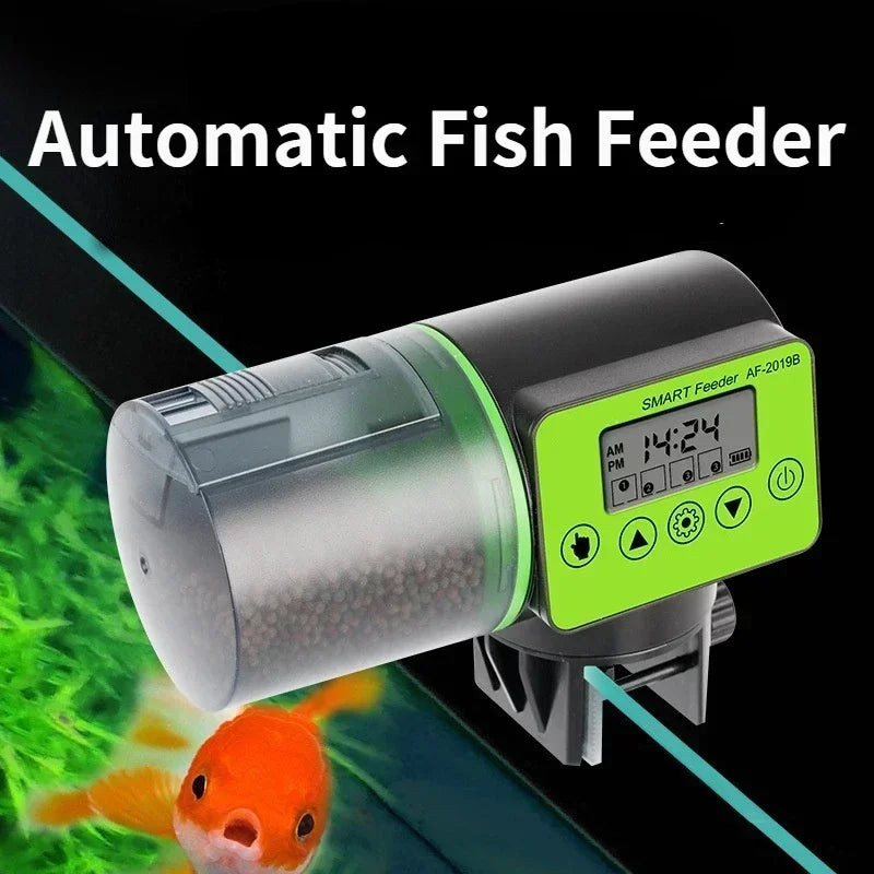 Fish Tank Feeders 200ML Timer LCD Fish Feeder for Aquarium Accessories Smart Feeding 4 Group Times Model AF-2019B