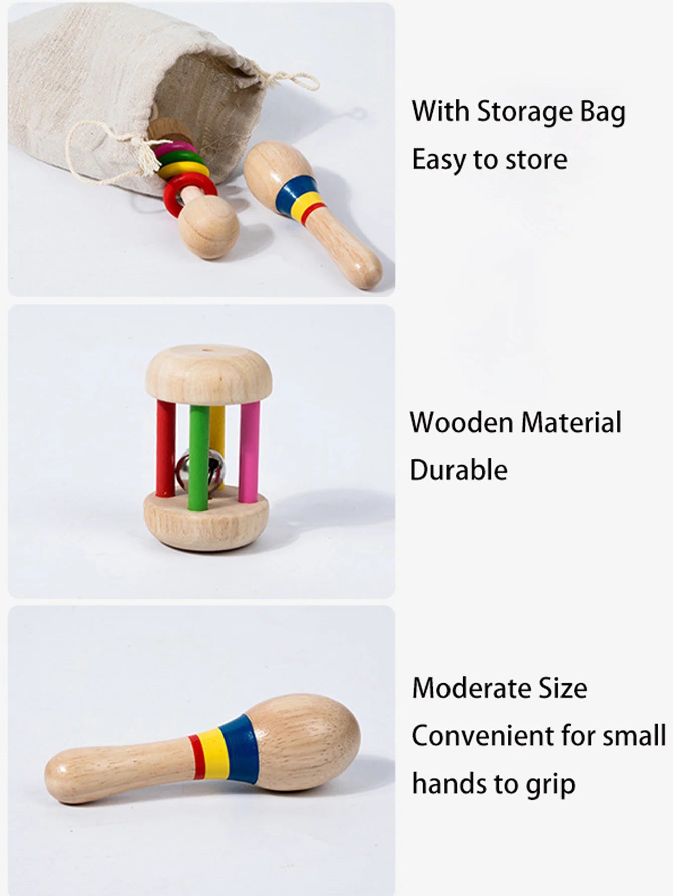 6pcs/set Wooden Musical Instruments Toys, Small Rattle, Sand Hammer, Sand Ball, Shake Bell Kaleidoscope, Griping Practice Toys