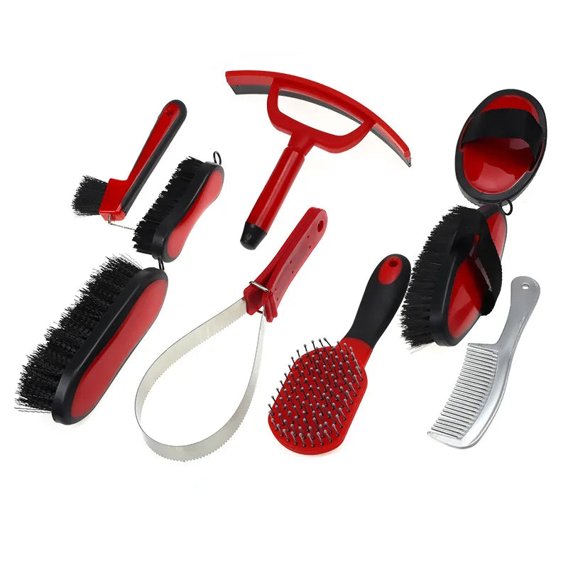 Horse Grooming Tool Set Cleaning Kit Mane Tail Comb Massage Curry Brush Sweat Scraper Hoof Pick Curry Comb Scrubber