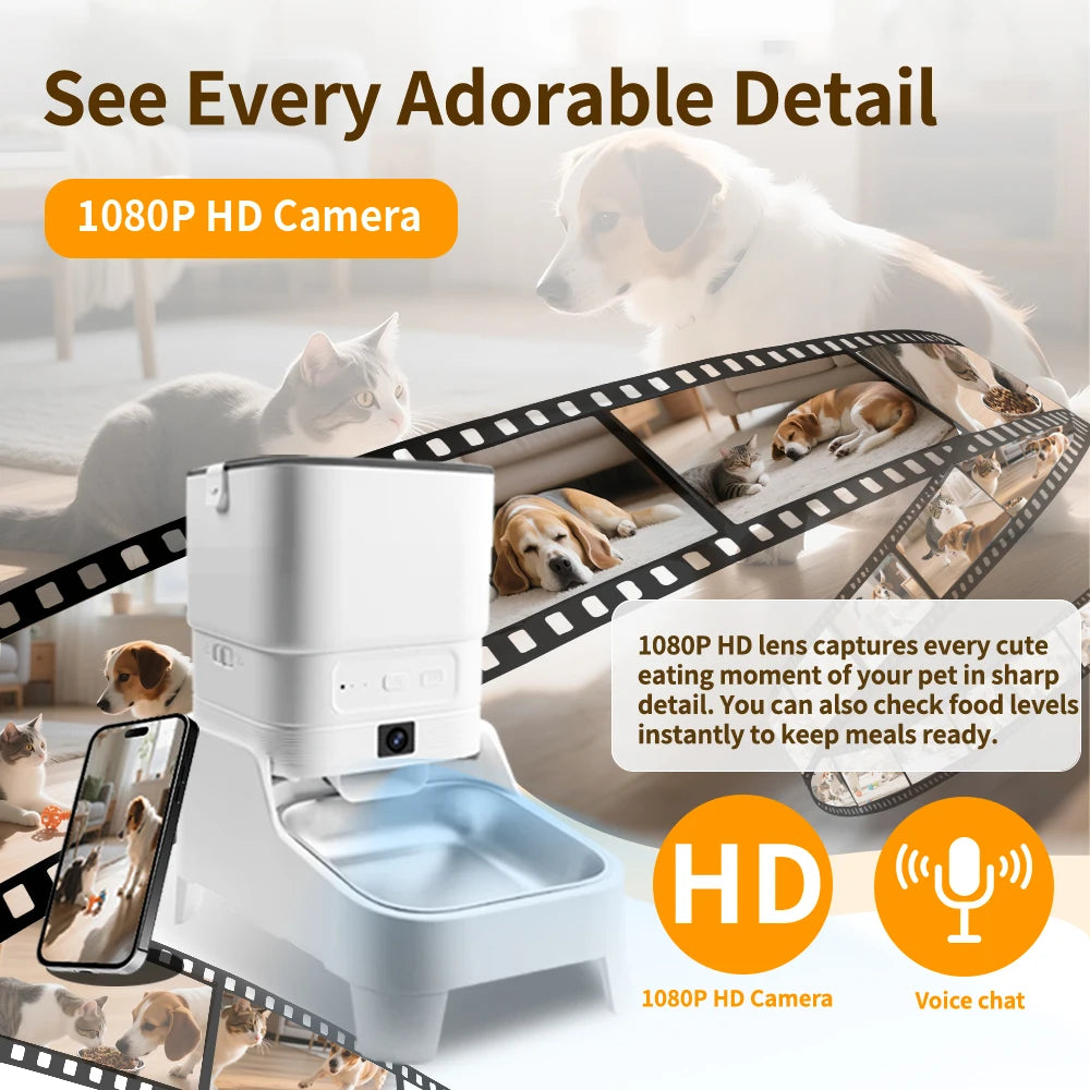 Smart Pet Feeder with 15CM Elevated Camera Tuya App Control for Busy Pet Owners FURPIPI Automatic Cats Dog Food Feeder Dispenser