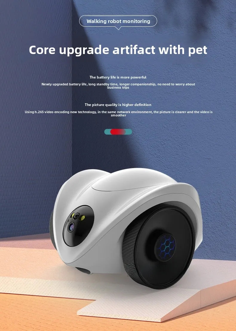 Intelligent pet feeder can be remotely controlled equipped with a camera capable of moving communicating and featuring a laser