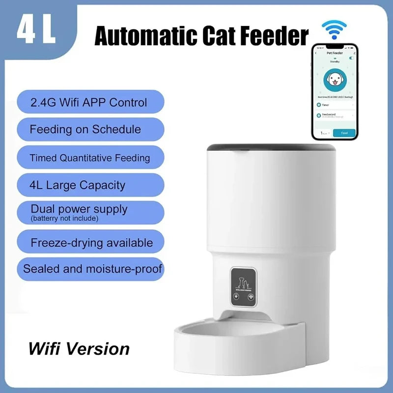 WiFi Automatic Cat Feeder 4L 2.4G Timed Multiple Auto Smart Dog Electric Self Feeding Remote Control Dry Food Basic Dispenser