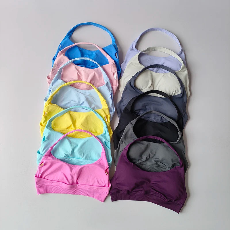 Sports Bra Women Shockproof Seamless Halter Top High Support Push-up Open Back Gym Wear Fitness Yoga Workout Underwear