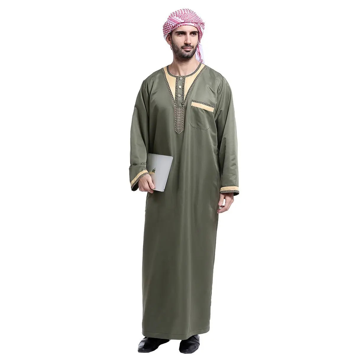 Islamic Ethnic Costume Muslim Clothing Ramadan Arabic Kaftan Colorful Long Sleeve Robes Middle East Men Clothes Festival Party