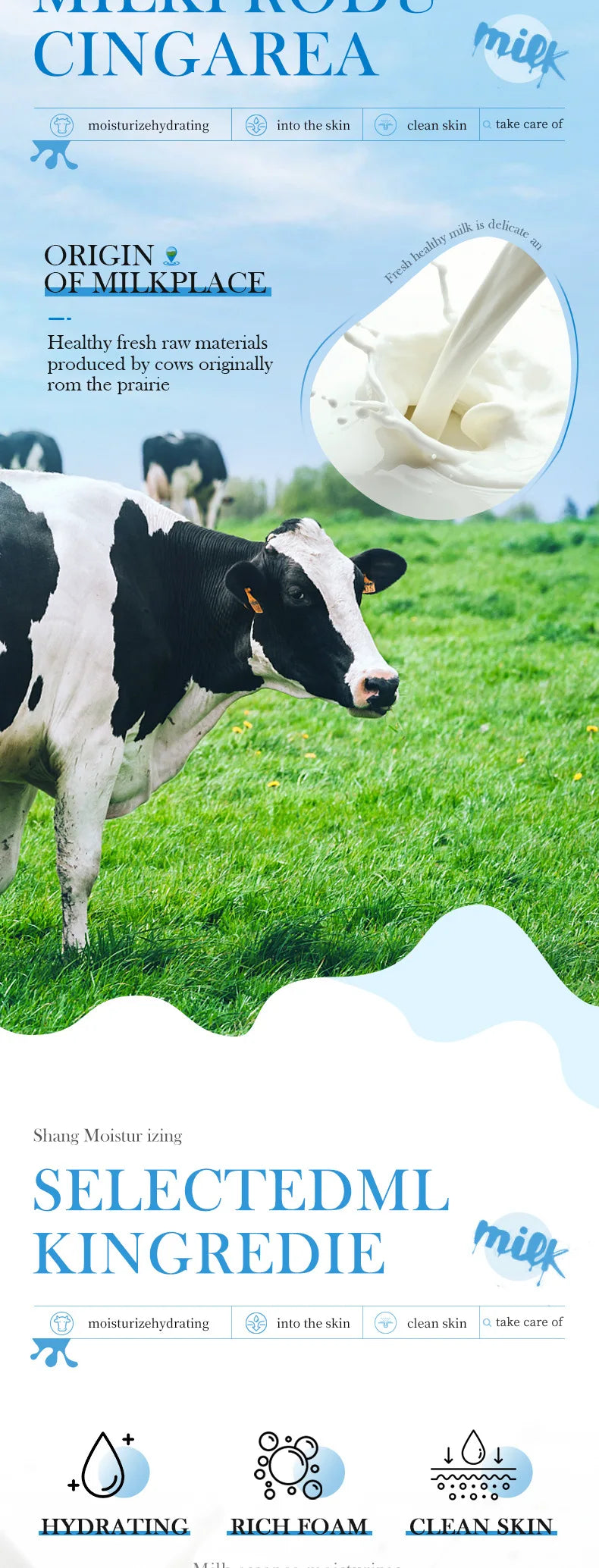 SADOER Milk Facial Cleanser Moisturizing Skin Brightening Nourishing Wash Foam Face Cleanser Facial Skin Care for Beauty