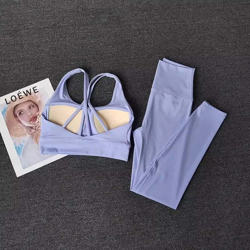 2pcs Women Seamless Yoga Set Sport Suit Gymwear Workout Clothes Gym Crop Top High Waist Legging Fitness Bra Set Sports Suits