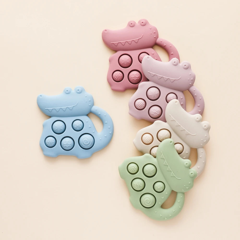 1pc Silicone Baby Toys,0-12 Baby Teether Toys,Baby Fidget Toys,Teething Sensory Toys,Silicone Hand Bell,Silicone Soothing Toys