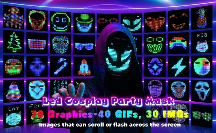 LED Mask with Gesture Sensing Children Electronic Light up Mask for Halloween Party Festival Performance Kids Luminous Mask