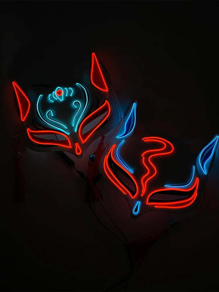 Holiday Light Up Neon Half Face Mask Flashing In Dark fox mask Halloween LED Luminous Fox Mask for women girl cosplay props