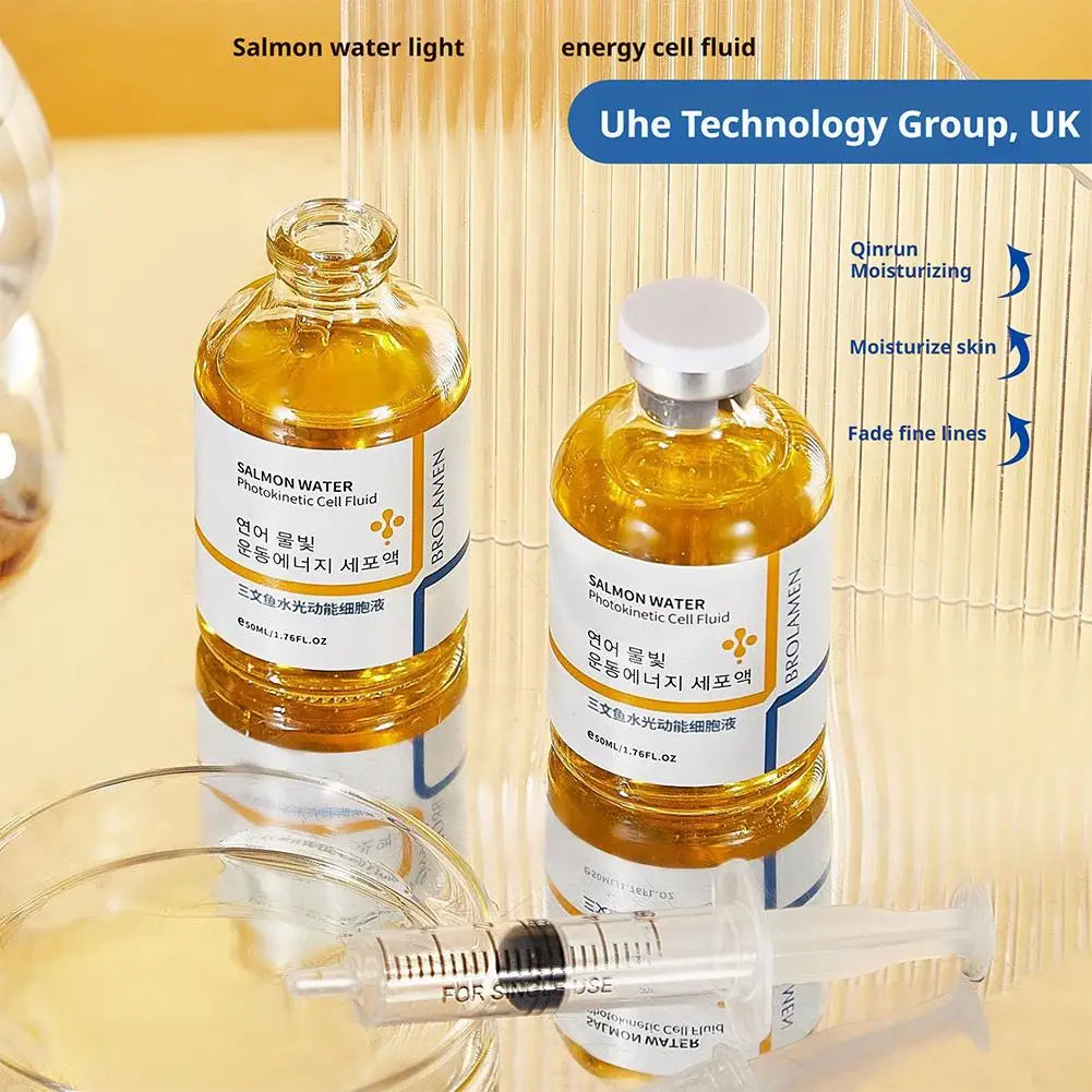 Salmon Oil Facial Serum Liquid Moisturizer Nourishing Repair Smooth Shrink Pore Hyaluronic Acid Face Care Serum 50ml+1ml