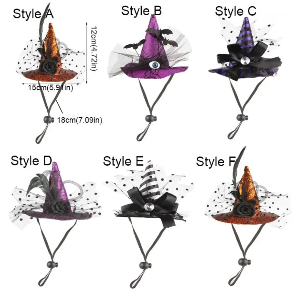 Pet Accessories Decorative Pet Witch Hat Adjustable Stripe Cat Cosplay Hat Lace Dog Bat Hat for Cat Puppy