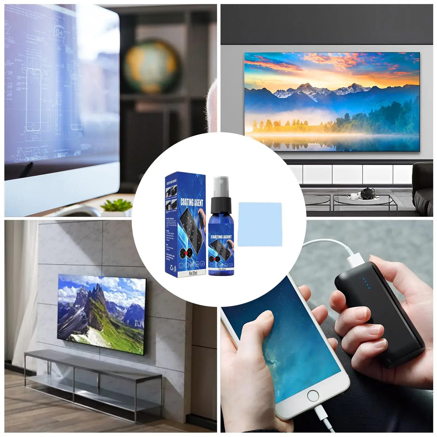 Screen Cleaner Spray Electronic Cleaning Kit Monitor Cleaner For Smart TVs Monitors & Cars Laptop Cleaner 30ml + Cleaning Cloth