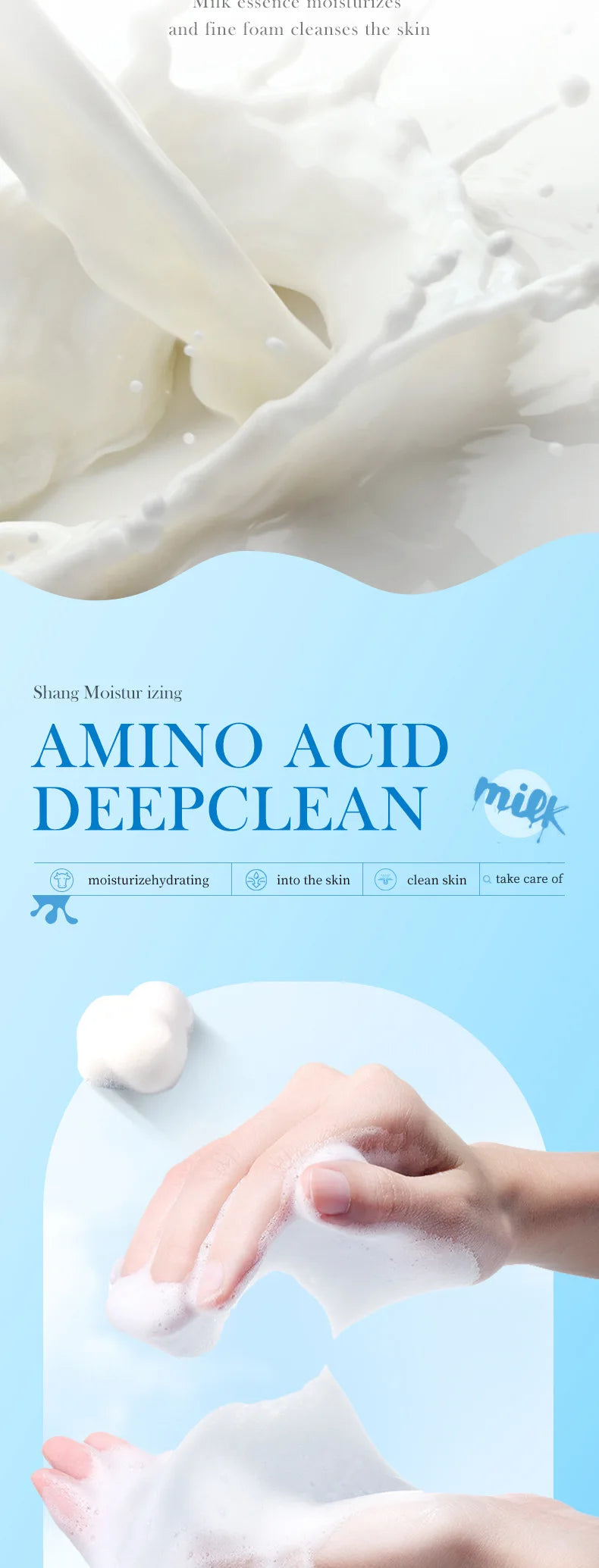 SADOER Milk Facial Cleanser Moisturizing Skin Brightening Nourishing Wash Foam Face Cleanser Facial Skin Care for Beauty