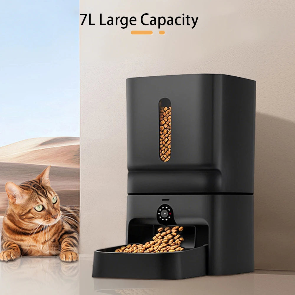 Smart Automatic Cat Feeder 7L with 1080P Camera Night Vision WiFi 2.4G/5G APP Control Voice Call Pet Food Dispenser for Cats Dog
