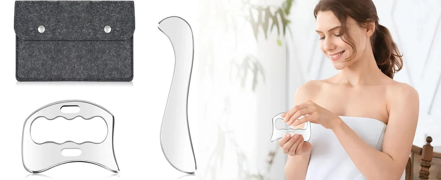 Stainless Steel Gua Sha Massage Tools Muscle Scraper Tool,Graston Tool Set for myofascial Release,Scar Tissue Massager for Back