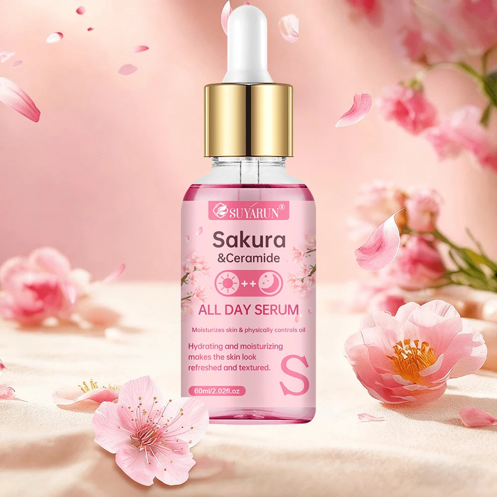 SUYARUN Sakura & Ceramide Essence Serum Anti-Aging Hydrating Facial Treatment for Glowing Skin.