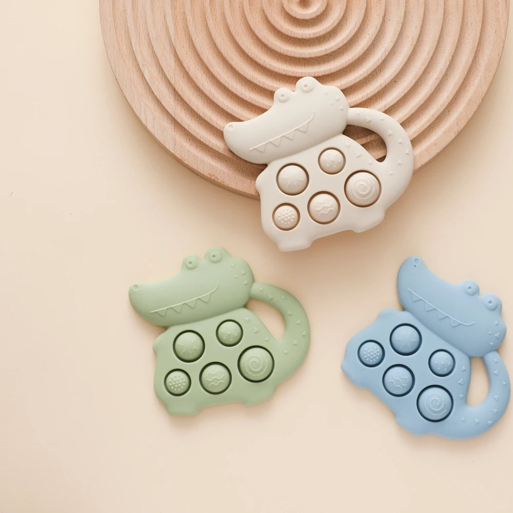 1pc Silicone Baby Toys,0-12 Baby Teether Toys,Baby Fidget Toys,Teething Sensory Toys,Silicone Hand Bell,Silicone Soothing Toys