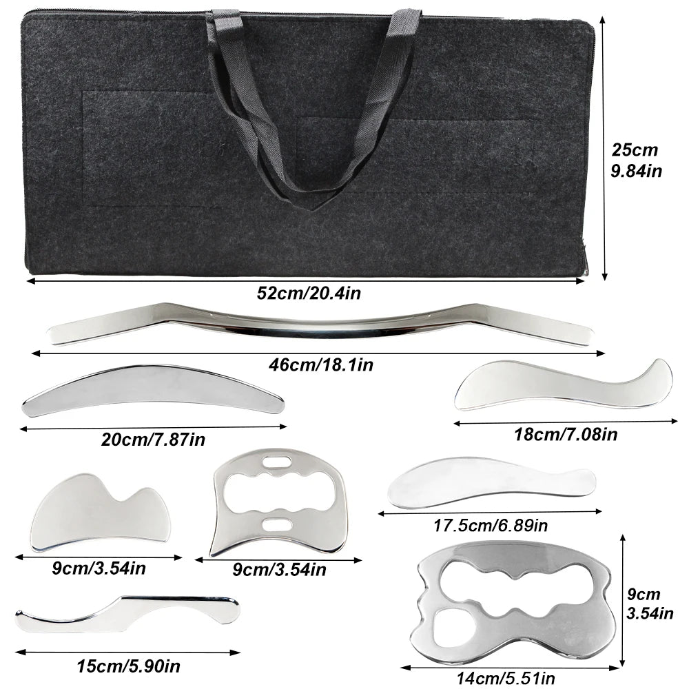 8Pcs/Set Stainless Steel Gua Sha Scraping Massage Tool Set IASTM Tools Great Soft Tissue Mobilization Tool for Home