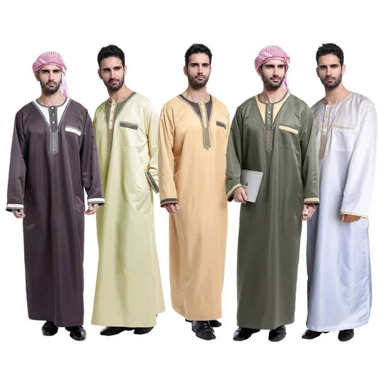 Islamic Ethnic Costume Muslim Clothing Ramadan Arabic Kaftan Colorful Long Sleeve Robes Middle East Men Clothes Festival Party