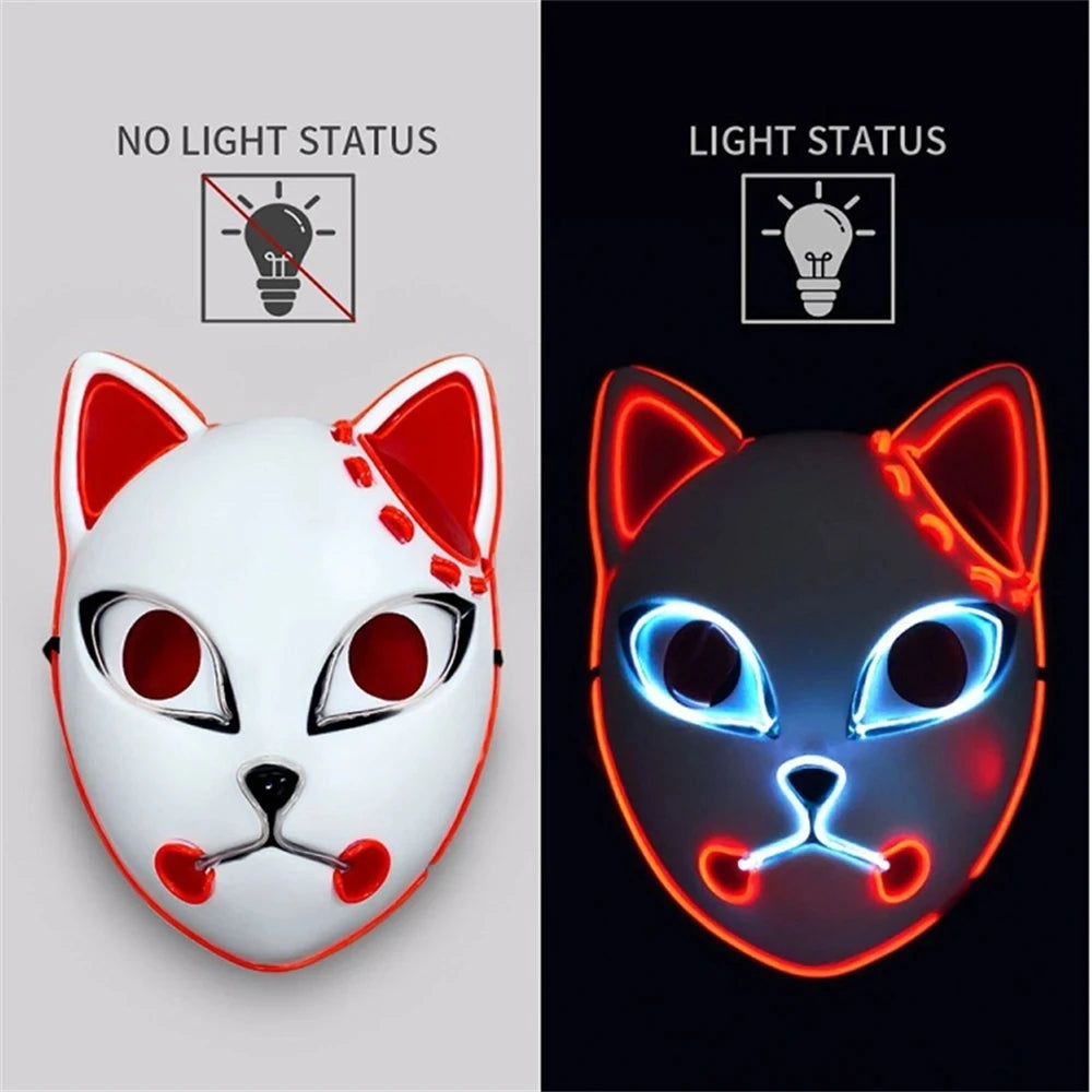 2025 Halloween Neon Mask Cosplay Japanese Anime Neon LED Demon Slayer Mask Halloween Party Costume Props