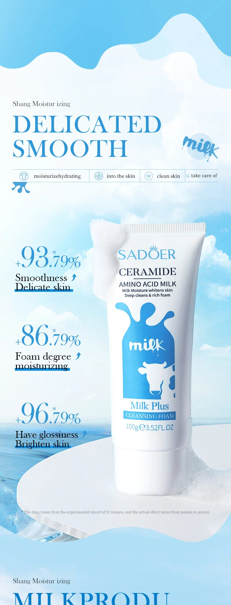 SADOER Milk Facial Cleanser Moisturizing Skin Brightening Nourishing Wash Foam Face Cleanser Facial Skin Care for Beauty